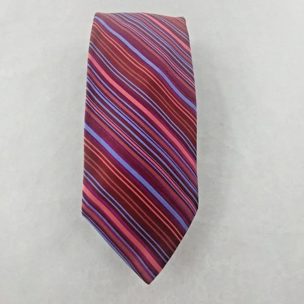Ted Baker London Mens 100% Silk Tie Diagonal Striping Red Multicolor Floral Back